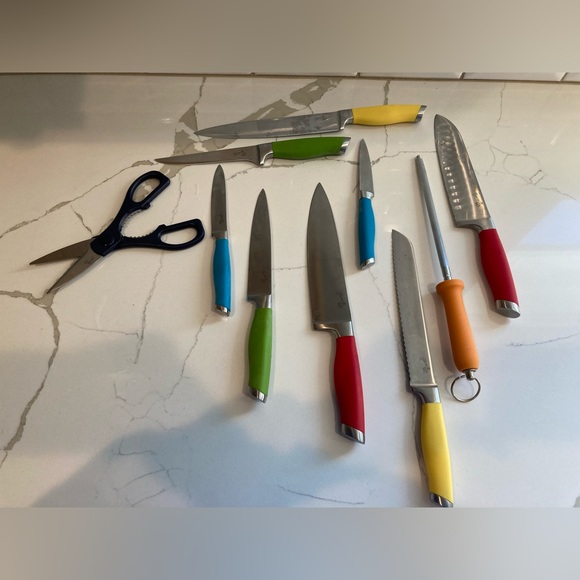 Fiestaware Fiesta Multicolored 11-pc. Cutlery Set knife block rainbow retro oak - Picture 8 of 16